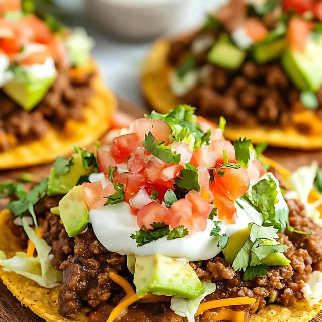Tostada with Beef, Lettuce & Cheese.